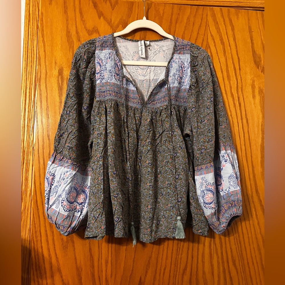 Grace + Karma Bohemian Floral Blouse - Size L